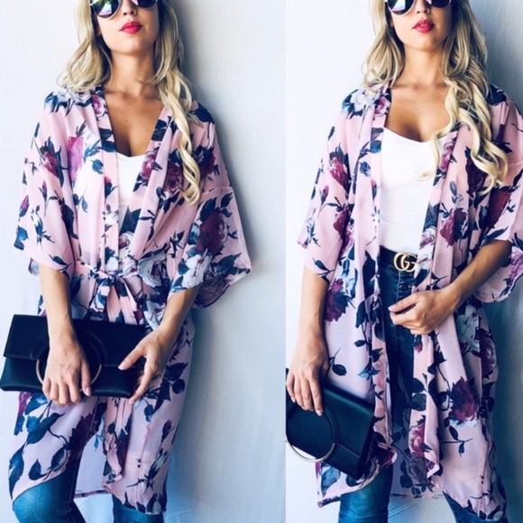 TONJA Floral Print Kimono Cardigan - BLUSH    - Picture 3 of 3